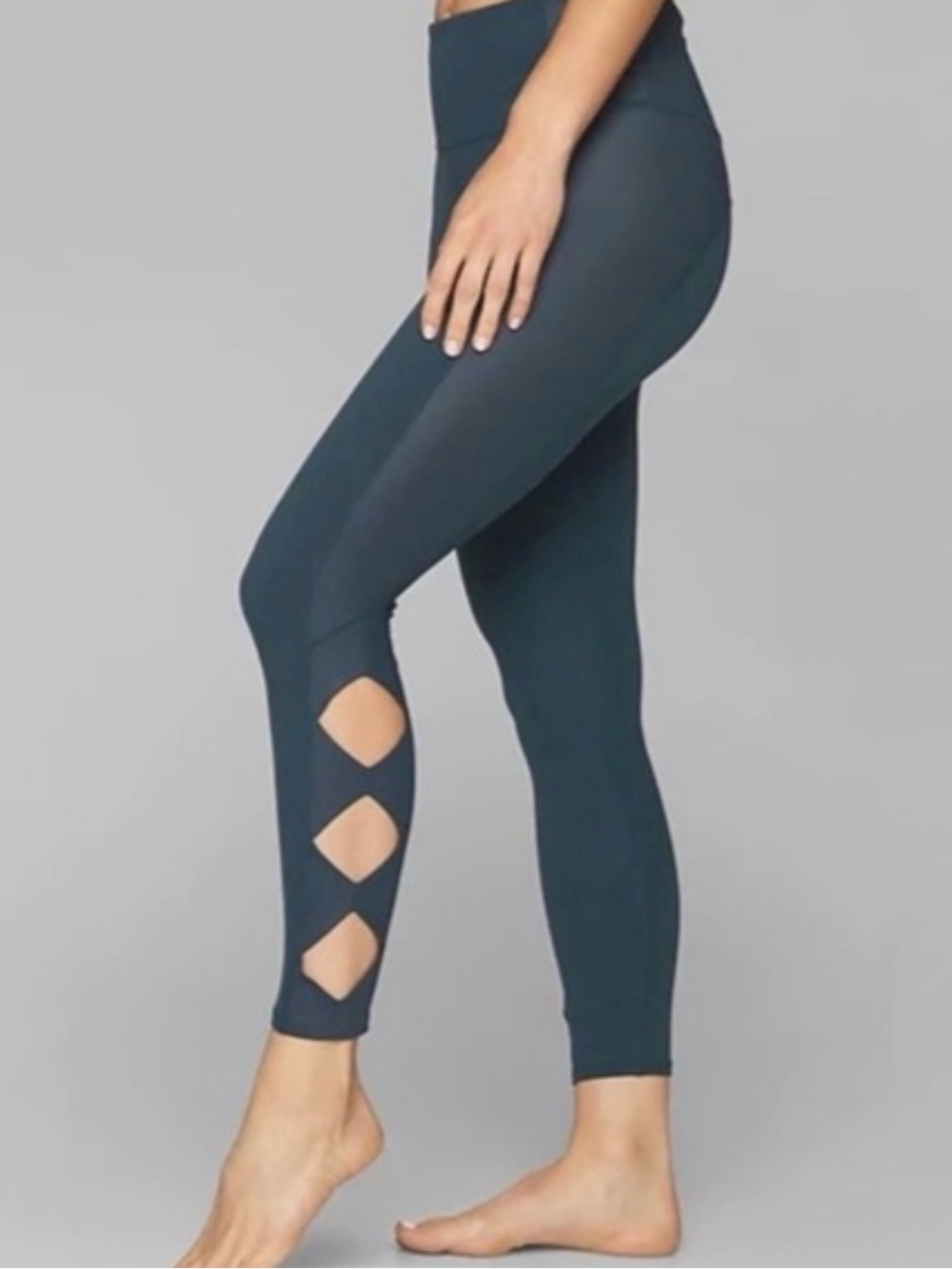 Athleta Cobra Tight Cropped Leggings Diamond Cut-Outs Abyss Teal Size S (j1)